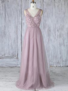 Tulle Sleeveless Floor Length Dama Dress and Appliques