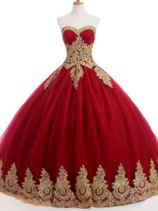 On Sale Floor Length Wine Red Sweet 16 Quinceanera Dress Sweetheart Sleeveless Lace Up
