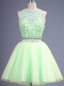 New Arrival Knee Length Yellow Green Dama Dress for Quinceanera Scoop Sleeveless Lace Up
