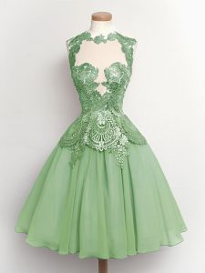 Green Dama Dress for Quinceanera Prom and Party and Wedding Party with Lace High-neck Sleeveless Lace Up