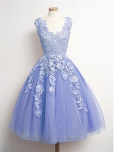 Lavender V-neck Lace Up Appliques Quinceanera Dama Dress Sleeveless