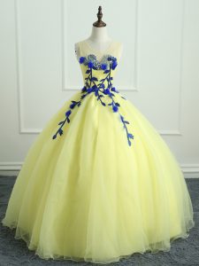 Organza Sleeveless Floor Length Ball Gown Prom Dress and Hand Made Flower