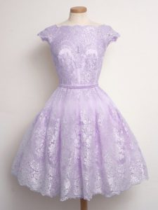 High Quality Lavender Dama Dress for Quinceanera Prom and Party and Wedding Party with Lace Scalloped Cap Sleeves Lace Up