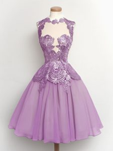 Lilac High-neck Lace Up Lace Dama Dress Sleeveless