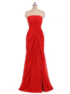 Red Sleeveless Chiffon Zipper Quinceanera Court Dresses for Prom and Party and Wedding Party