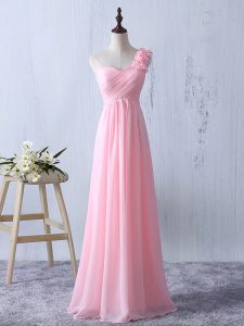 Nice Baby Pink Sleeveless Chiffon Zipper Quinceanera Court of Honor Dress for Prom and Party and Wedding Party