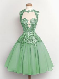 Edgy Apple Green Lace Up Damas Dress Lace Sleeveless Knee Length