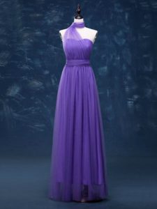 Floor Length Empire Sleeveless Lavender Quinceanera Court of Honor Dress Lace Up