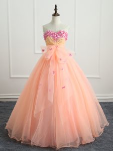 Nice Floor Length Ball Gowns Sleeveless Peach Sweet 16 Quinceanera Dress Lace Up