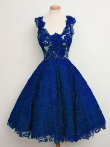 Stylish Royal Blue Quinceanera Court of Honor Dress Prom and Party and Wedding Party with Lace Straps Sleeveless Lace Up