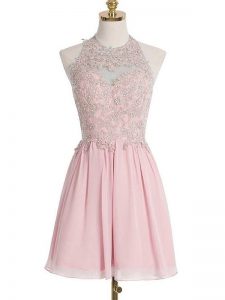 Custom Design Pink Halter Top Neckline Appliques Vestidos de Damas Sleeveless Lace Up