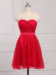 Elegant Red Sweetheart Neckline Ruching Dama Dress Sleeveless Zipper