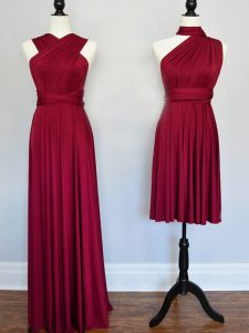 Vintage Burgundy Lace Up Dama Dress for Quinceanera Ruching Sleeveless