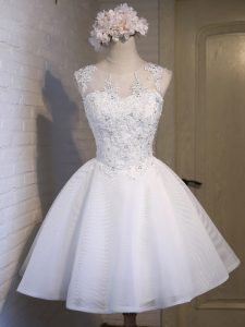 White Scoop Neckline Lace Quinceanera Dama Dress Sleeveless Lace Up