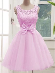 Exceptional Lilac Sleeveless Tulle Lace Up Vestidos de Damas for Prom and Party and Wedding Party