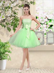 Sleeveless Organza Knee Length Lace Up Dama Dress in with Lace and Belt