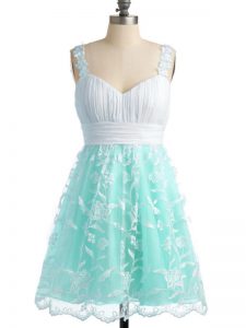 Ideal Apple Green Empire Lace Quinceanera Dama Dress Lace Up Lace Sleeveless Knee Length