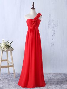 Hand Made Flower Dama Dress for Quinceanera Red Lace Up Sleeveless Floor Length