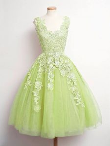 Custom Made Yellow Green Sleeveless Tulle Lace Up Vestidos de Damas for Prom and Party and Wedding Party