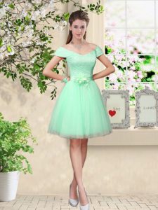 Custom Design Apple Green Quinceanera Dama Dress Prom and Party with Belt V-neck Cap Sleeves Lace Up