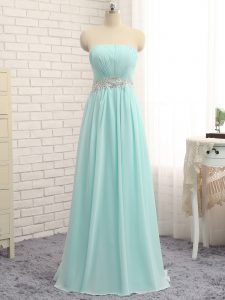 Enchanting Chiffon Sleeveless Floor Length Court Dresses for Sweet 16 and Appliques and Ruching