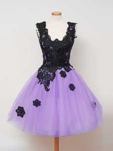 Knee Length Lilac Dama Dress Straps Sleeveless Zipper
