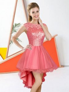 Amazing High Low A-line Sleeveless Watermelon Red Quinceanera Dama Dress Backless