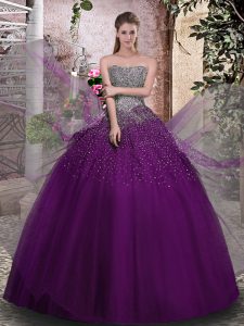 Suitable Sleeveless Beading Lace Up Quince Ball Gowns