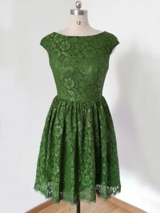 Knee Length Olive Green Dama Dress for Quinceanera Lace Cap Sleeves Lace