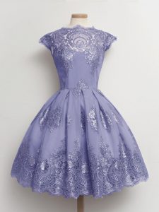 Low Price Scalloped Cap Sleeves Lace Up Damas Dress Lavender Tulle