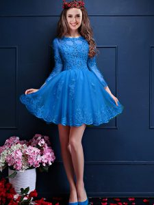Mini Length Lace Up Vestidos de Damas Teal for Prom and Party with Beading and Lace and Appliques