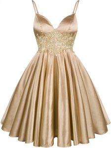 Knee Length Lace Up Damas Dress Champagne for Prom and Party and Wedding Party with Lace