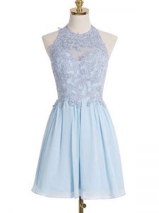 Sophisticated Knee Length Lace Up Quinceanera Court of Honor Dress Light Blue for Prom and Party and Wedding Party with Appliques