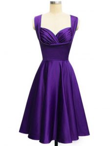 Sleeveless Taffeta Knee Length Lace Up Quinceanera Dama Dress in Purple with Ruching