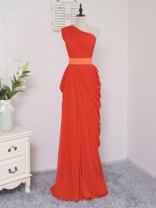 Low Price Coral Red Sleeveless Chiffon Zipper Court Dresses for Sweet 16 for Prom and Party and Wedding Party