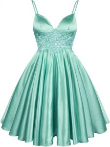 Apple Green Elastic Woven Satin Lace Up Quinceanera Dama Dress Sleeveless Knee Length Lace