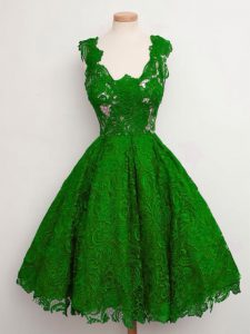 Knee Length Green Dama Dress for Quinceanera Lace Sleeveless Lace