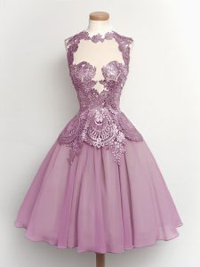 Lace Dama Dress for Quinceanera Lilac Lace Up Sleeveless Knee Length