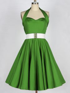 A-line Court Dresses for Sweet 16 Green Halter Top Taffeta Sleeveless Knee Length Lace Up