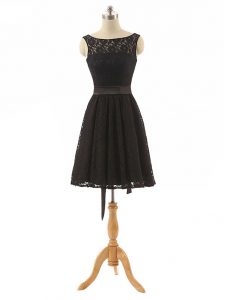 Sweet Sleeveless Lace Mini Length Zipper Quinceanera Court of Honor Dress in Black with Lace and Belt