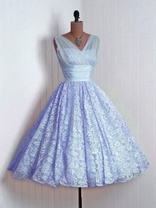 Elegant Lavender Sleeveless Lace Mini Length Quinceanera Court Dresses