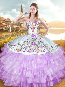 Romantic Organza and Taffeta Sweetheart Sleeveless Lace Up Embroidery and Ruffled Layers Quinceanera Gown in Lilac