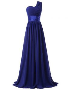 Pretty Royal Blue One Shoulder Neckline Ruching Quinceanera Court Dresses Sleeveless Lace Up