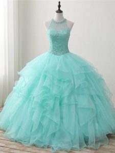 Scoop Sleeveless Lace Up Quinceanera Dresses Apple Green Organza