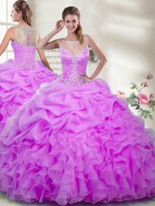 Traditional Ball Gowns Quince Ball Gowns Lilac Scoop Organza Sleeveless Floor Length Zipper