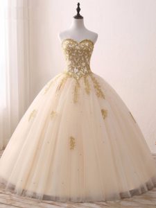 Super Champagne Sleeveless Tulle Lace Up Vestidos de Quinceanera for Prom and Party and Military Ball and Sweet 16 and Quinceanera