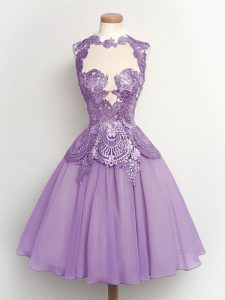 Perfect Lavender Dama Dress for Quinceanera Prom and Party and Wedding Party with Lace High-neck Sleeveless Lace Up
