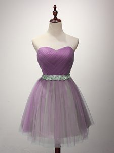 Sweetheart Sleeveless Lace Up Quinceanera Court Dresses Lilac Tulle