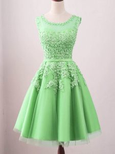 Luxury Knee Length Green Court Dresses for Sweet 16 Tulle Sleeveless Lace