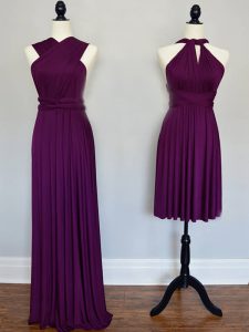 Delicate Purple Sleeveless Floor Length Ruching Lace Up Quinceanera Dama Dress